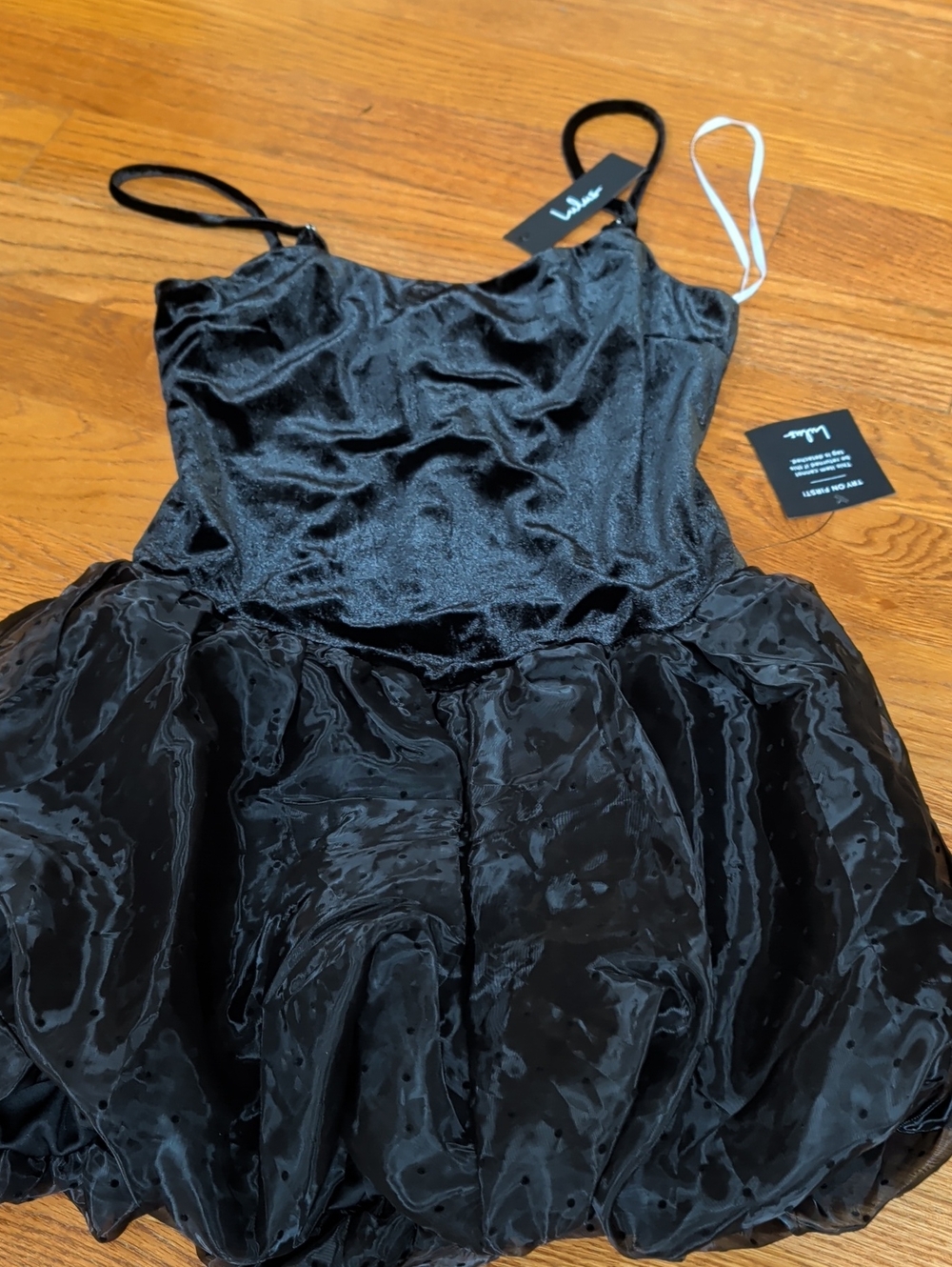 Lulu's Black Velvet & Organza Bubble Dress